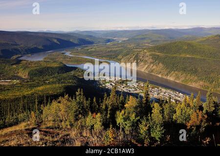 View of Dawson City on the banks of the Yukon, Dawson City, Yukon Territory, Canada, North America Stock Photo