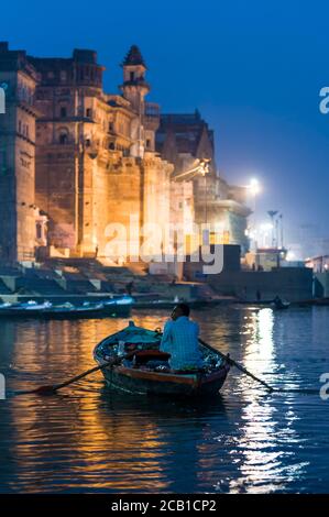 Boating on Ganga river. Varanasi, Uttar Pradesh, India, Asia, Asian, South Asia. Stock Photo