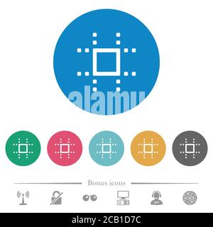 Snap to grid flat white icons on round color backgrounds. 6 bonus icons included. Stock Vector