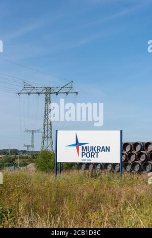 Sassnitz Mukran, Germany. 05th Aug, 2020. The pipes for the Nord Stream 2 Baltic Sea pipeline are stored in a storage area in the port area. Credit: Stephan Schulz/dpa-Zentralbild/ZB/dpa/Alamy Live News Stock Photo