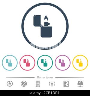 Lighter flat color icons in round outlines. 6 bonus icons included. Stock Vector