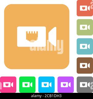 IP camera flat icons on rounded square vivid color backgrounds. Stock Vector