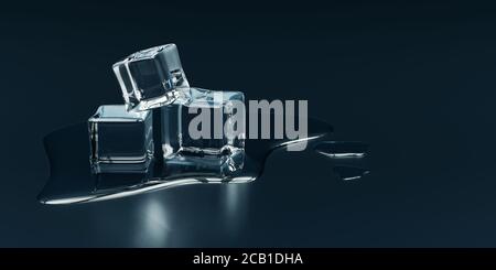 3D illustration of close up ice cubes melting isolated on grey background. High quality 3d illustration Stock Photo