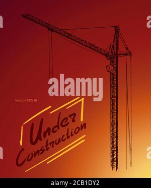 Tower construction cranes Hand drawn vector on white Stock Vector