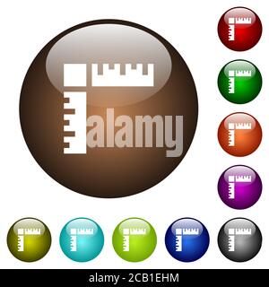 Page rulers white icons on round color glass buttons Stock Vector