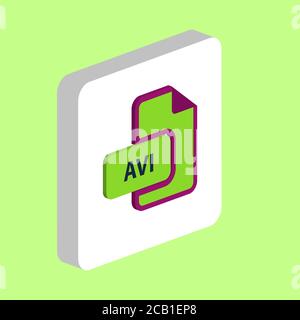 AVI document Simple vector icon. Illustration symbol design template for web mobile UI element. Perfect color isometric pictogram on 3d white square. Stock Vector