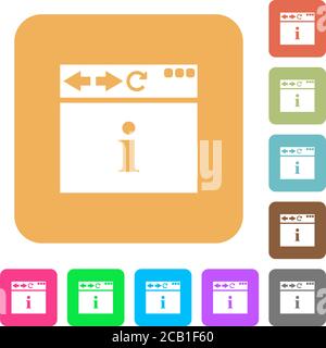 Browser info flat icons on rounded square vivid color backgrounds. Stock Vector