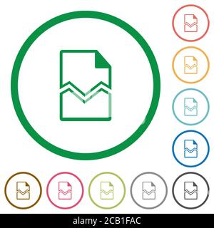 Broken page flat color icons in round outlines on white background Stock Vector