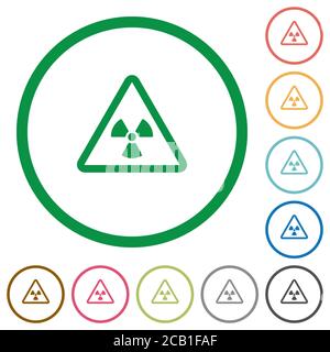 Nuclear warning flat color icons in round outlines on white background Stock Vector