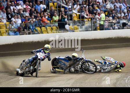 WROCLAW, POLAND - JULY 29, 2017: Speedway couple turnament race Sweden - United Kingdom during The World Games 2017. In action Craig Cook (W), Fredrik Stock Photo