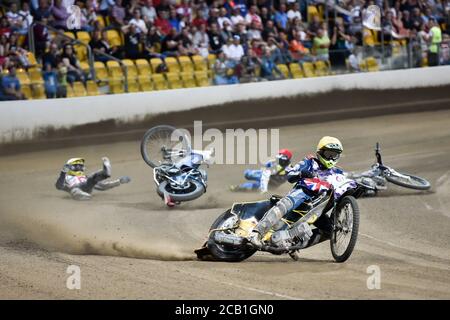 WROCLAW, POLAND - JULY 29, 2017: Speedway couple turnament race Sweden - United Kingdom during The World Games 2017. In action Craig Cook (W), Fredrik