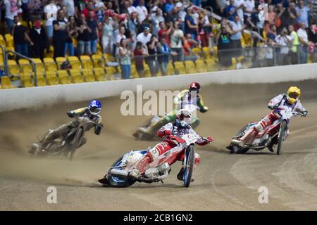 WROCLAW, POLAND - JULY 29, 2017: Speedway couple turnament final race Poland - Australia during The World Games 2017. In action Bartosz Zmarzlik (W) a