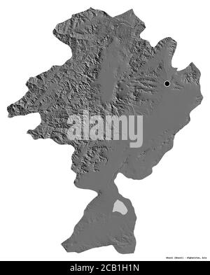 Shape of Ghazni, province of Afghanistan, with its capital isolated on white background. Bilevel elevation map. 3D rendering Stock Photo