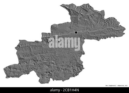 Shape of Ghor, province of Afghanistan, with its capital isolated on white background. Bilevel elevation map. 3D rendering Stock Photo