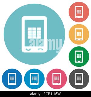Mobile spreadsheet flat white icons on round color backgrounds Stock Vector