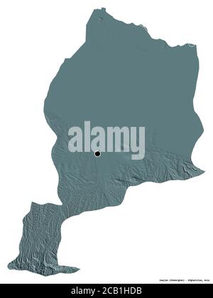 Shape of Jowzjan, province of Afghanistan, with its capital isolated on white background. Colored elevation map. 3D rendering Stock Photo