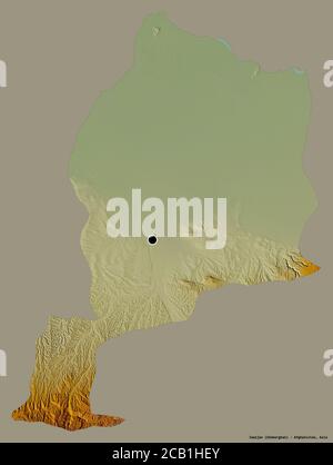 Shape of Jowzjan, province of Afghanistan, with its capital isolated on a solid color background. Topographic relief map. 3D rendering Stock Photo