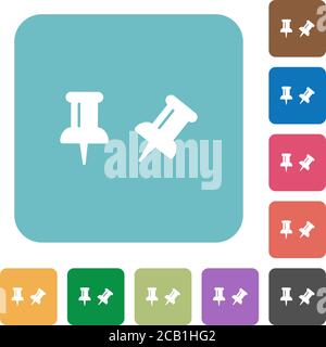 Toggle pin white flat icons on color rounded square backgrounds Stock Vector