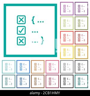 Source code checking flat color icons with quadrant frames on white background Stock Vector
