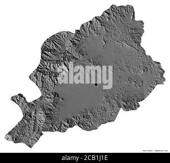Shape of Khost, province of Afghanistan, with its capital isolated on white background. Bilevel elevation map. 3D rendering Stock Photo
