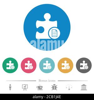 Plugin properties flat white icons on round color backgrounds. 6 bonus icons included. Stock Vector