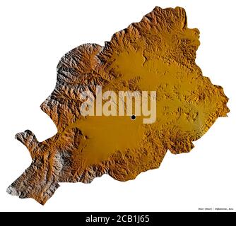 Shape of Khost, province of Afghanistan, with its capital isolated on white background. Topographic relief map. 3D rendering Stock Photo