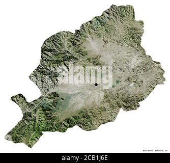 Shape of Khost, province of Afghanistan, with its capital isolated on white background. Satellite imagery. 3D rendering Stock Photo