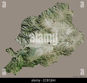 Shape of Khost, province of Afghanistan, with its capital isolated on a solid color background. Satellite imagery. 3D rendering Stock Photo