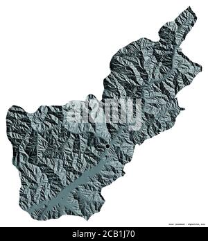 Shape of Kunar, province of Afghanistan, with its capital isolated on white background. Colored elevation map. 3D rendering Stock Photo