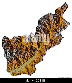 Shape of Kunar, province of Afghanistan, with its capital isolated on white background. Topographic relief map. 3D rendering Stock Photo