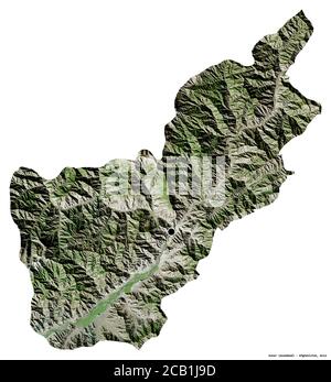 Shape of Kunar, province of Afghanistan, with its capital isolated on white background. Satellite imagery. 3D rendering Stock Photo