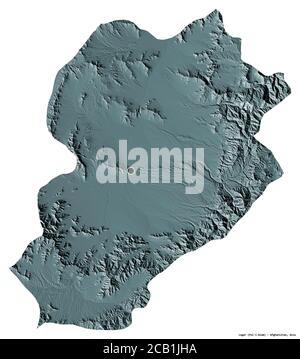Shape of Logar, province of Afghanistan, with its capital isolated on white background. Colored elevation map. 3D rendering Stock Photo