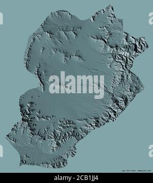 Shape of Logar, province of Afghanistan, with its capital isolated on a solid color background. Colored elevation map. 3D rendering Stock Photo