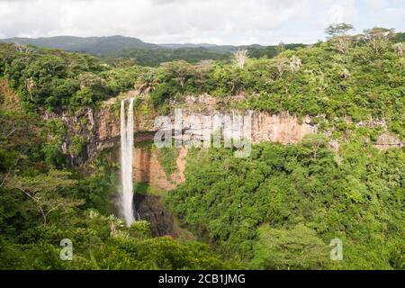 Chamarel Waterfall in the Seven Coloured Earth Natural Park, Mauritius Island Stock Photo