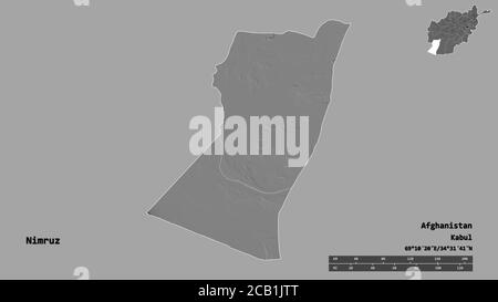 Nimroz, province of Afghanistan. Bilevel elevation map with lakes and ...