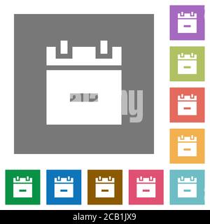 Remove schedule item flat icons on simple color square backgrounds Stock Vector