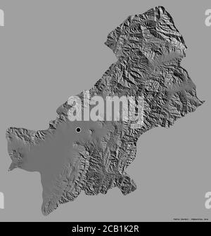 Shape of Paktia, province of Afghanistan, with its capital isolated on a solid color background. Bilevel elevation map. 3D rendering Stock Photo