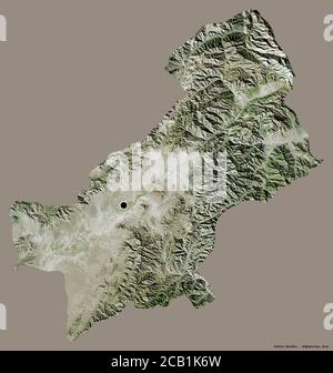 Shape of Paktia, province of Afghanistan, with its capital isolated on a solid color background. Satellite imagery. 3D rendering Stock Photo