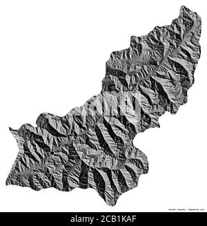 Shape of Panjshir, province of Afghanistan, with its capital isolated on white background. Bilevel elevation map. 3D rendering Stock Photo