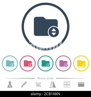 Change directory flat color icons in round outlines. 6 bonus icons included. Stock Vector