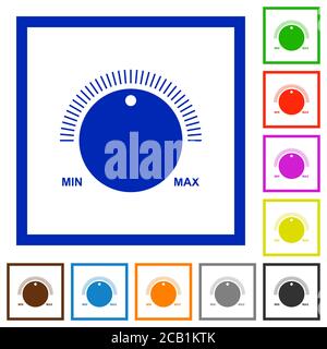 Volume control with captions simple icons in color rounded square ...