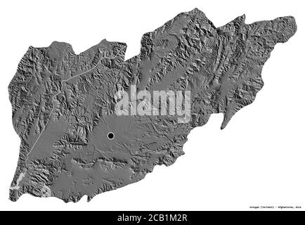 Shape of Urozgan, province of Afghanistan, with its capital isolated on white background. Bilevel elevation map. 3D rendering Stock Photo