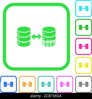 Syncronize databases vivid colored flat icons in curved borders on white background Stock Vector