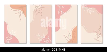Stories templates for social media. Vector abstract shapes vertical backgrounds. Minimal floral backdrops Stock Vector