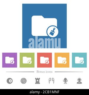 Directory paste flat white icons in square backgrounds. 6 bonus icons included. Stock Vector
