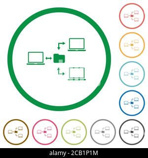 Network file system flat color icons in round outlines on white background Stock Vector