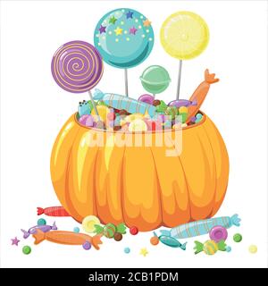 Halloween cauldron full of candy. Halloween candy pot. Autumn treats for  Halloween for children. Lollipops in cauldron. Vector illustration isolated  on white background. 28559840 Vector Art at Vecteezy