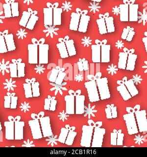 Seamless background with gift boxes and snowflakes Stock Vector