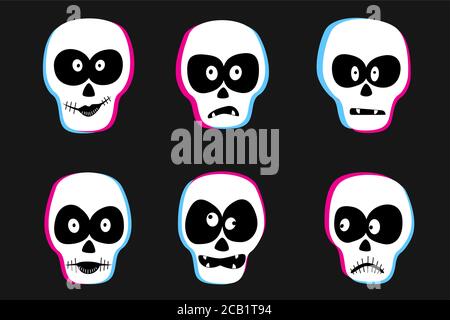 day of the dead comic skull set Stock Vector
