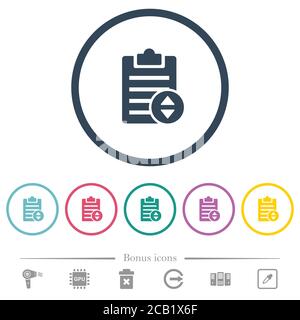 Adjust note priority flat color icons in round outlines. 6 bonus icons included. Stock Vector